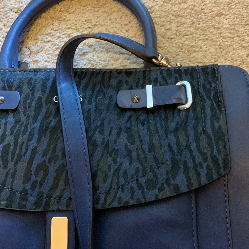 Guess blue Kingsley animal print vegan leather satchel purse - Picture 8 of 8